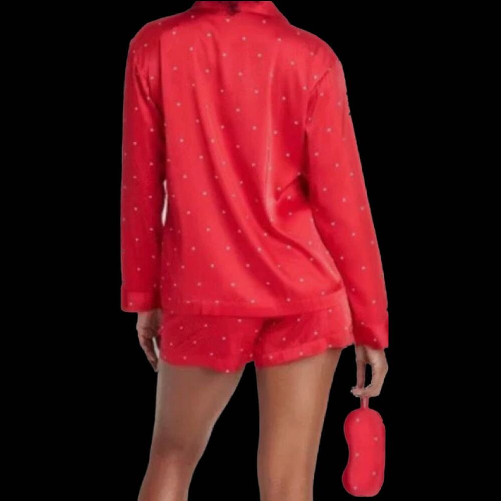 Auden Women's Boxed 3pc Satin Long Sleeve Top Shorts Eye Mask Pajama Set  XL - Picture 4 of 5